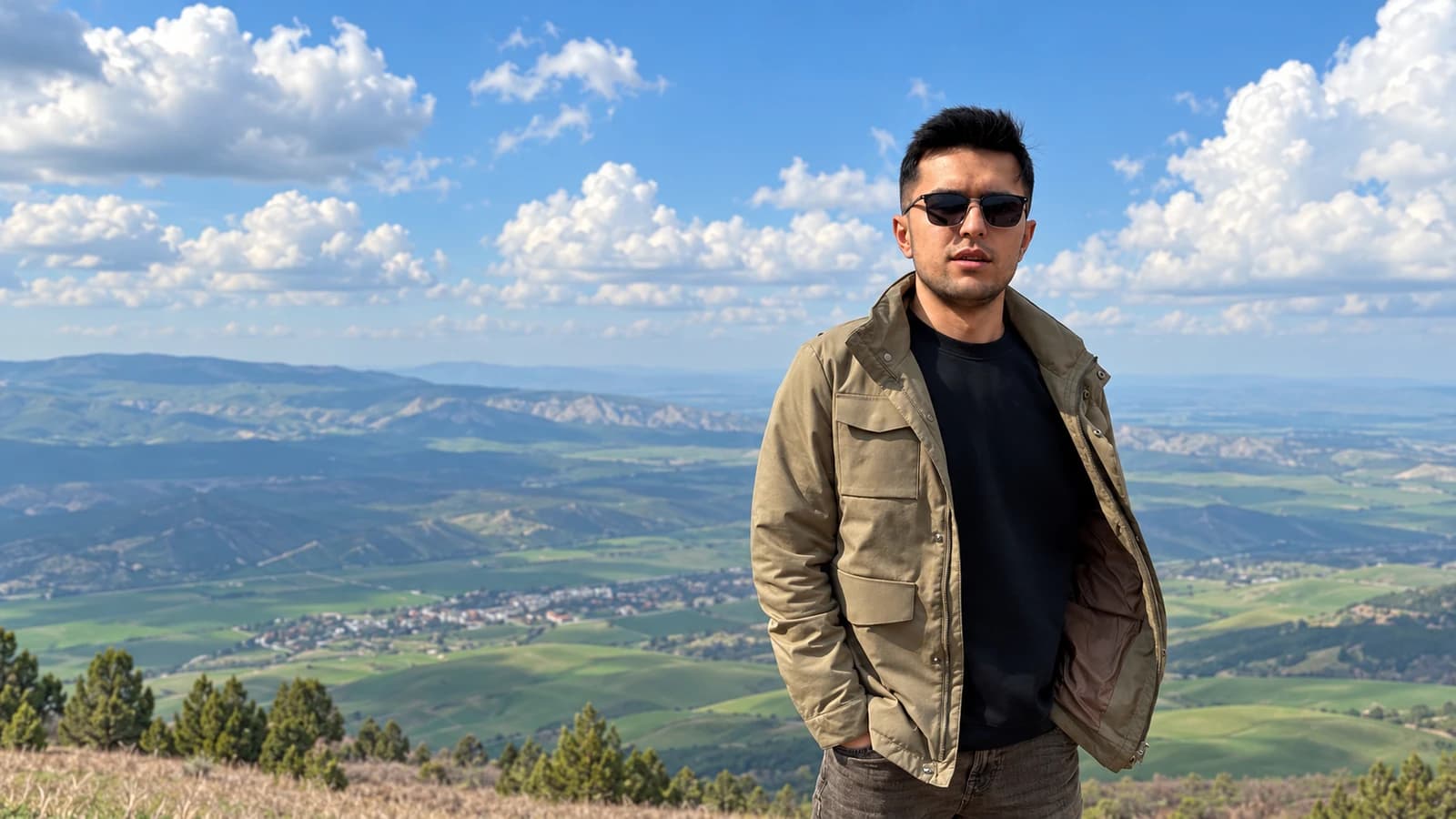 Khalim Raimzhanov overlooking a mountain landscape